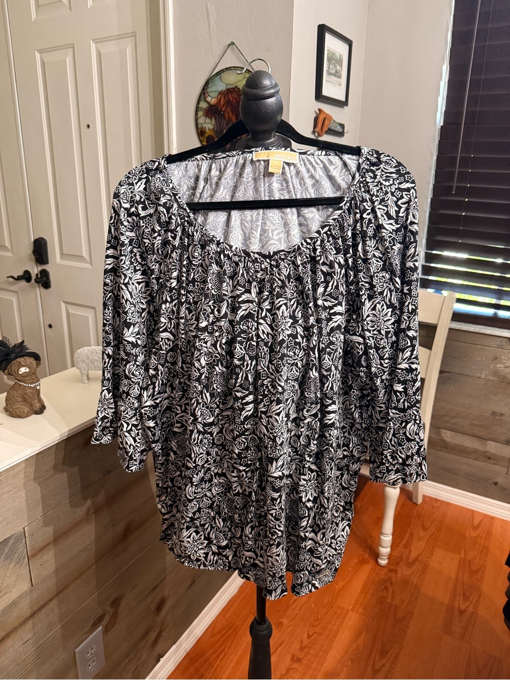 Michael Kors Black & White Floral Peasant Tunic